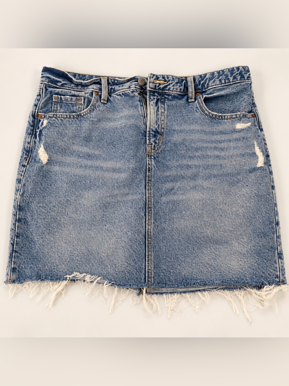 Old Navy Mid-Rise Distressed Denim Mini Skirt Size 14 Raw Hem